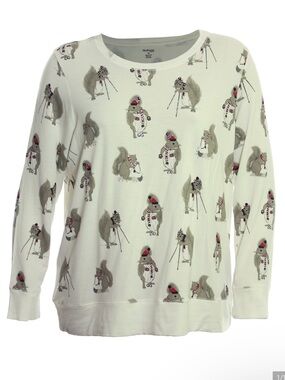 Style & Co Skiing Squirrels with Rhinestones Comfy Sweatshirt Large